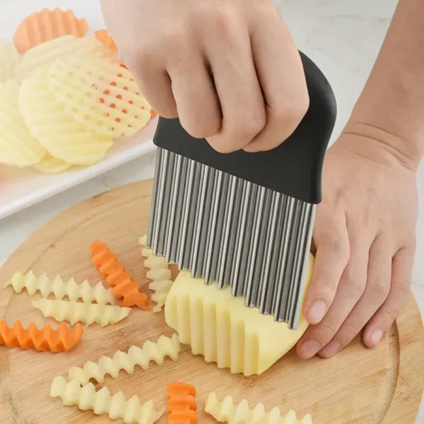 Stainless Steel Potato Chip Slicer Dough Vegetable Fruit Crinkle Wavy Kitchen Knife Cutter Chopper French Fry Maker Tools Gadget - obrazek 8