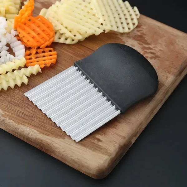 Stainless Steel Potato Chip Slicer Dough Vegetable Fruit Crinkle Wavy Kitchen Knife Cutter Chopper French Fry Maker Tools Gadget - obrazek 2