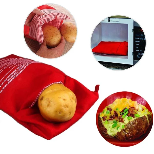 Microwave Potato Bag Reusable Express Microwave Potato Cooker Bag Baked Potato Cooker Perfect Potatoes 4 Minutes Red Baked Pouch - obrazek 3