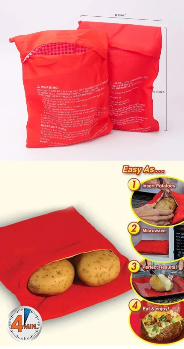 Microwave Potato Bag Reusable Express Microwave Potato Cooker Bag Baked Potato Cooker Perfect Potatoes 4 Minutes Red Baked Pouch - obrazek 10