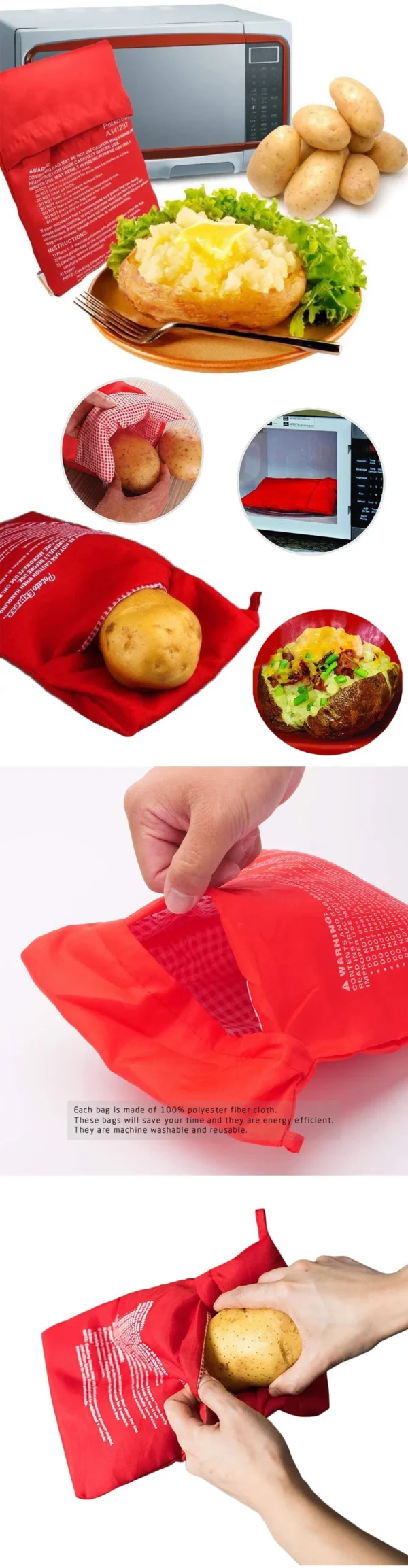 Microwave Potato Bag Reusable Express Microwave Potato Cooker Bag Baked Potato Cooker Perfect Potatoes 4 Minutes Red Baked Pouch - obrazek 9