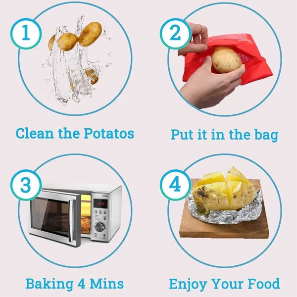 Microwave Potato Bag Reusable Express Microwave Potato Cooker Bag Baked Potato Cooker Perfect Potatoes 4 Minutes Red Baked Pouch - obrazek 4